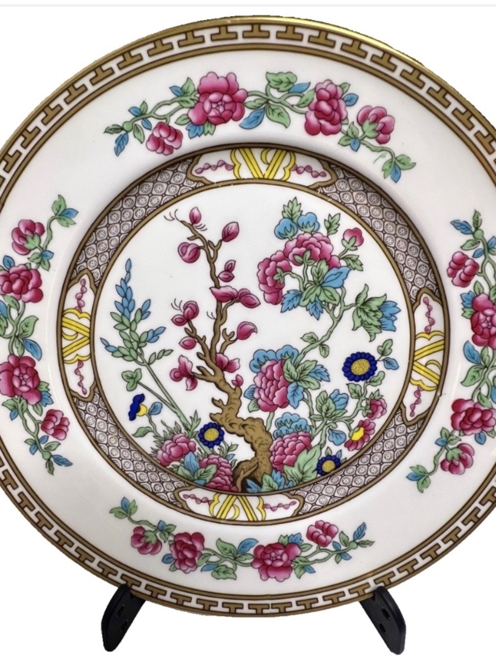 Vintage Ansley Indian Tree Plate Fine Bone China Smooth Edge Gold Rim 8 ¼”